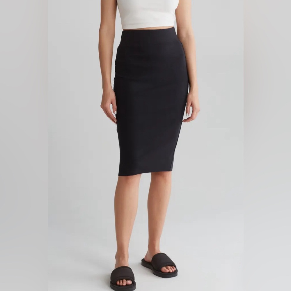 NWT James Perse Rib Midi Pencil Skirt in Black Sz‎ 1 Small $150
